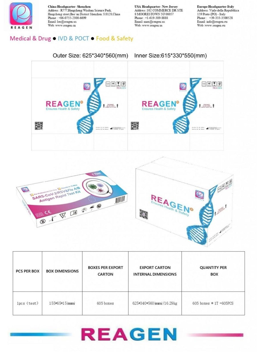 Reagen - 5合一快速抗原檢測試劑盒 (新冠病毒 / 甲型流感 / ⼄型流感 / RSV合胞病毒 / ADV腺病毒) （1個裝）