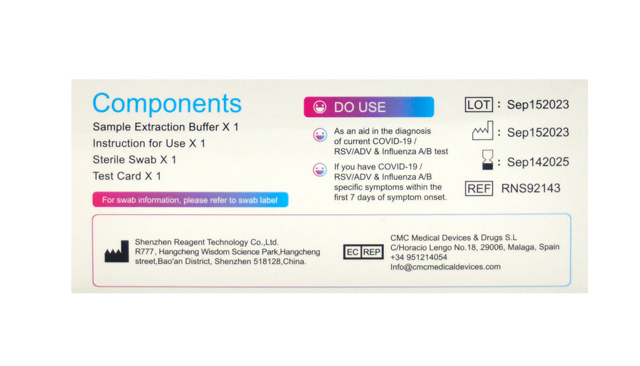 Reagen - 5合一快速抗原檢測試劑盒 (新冠病毒 / 甲型流感 / ⼄型流感 / RSV合胞病毒 / ADV腺病毒) （1個裝）