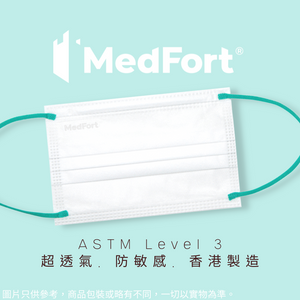 ASTM Level 3 中童/女士裝口罩 <br> (白色口罩綠色耳繩)