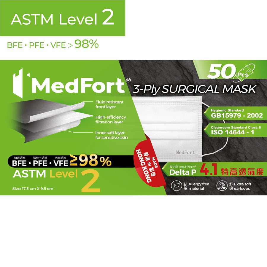 ASTM Level 2 成人裝口罩 (白色)