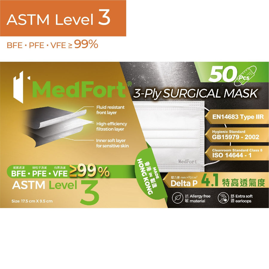 ASTM Level 3 成人裝口罩 (橙色)<br>(新舊包裝隨機發貨)